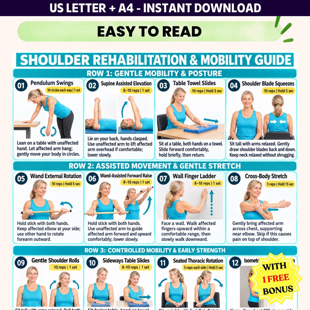 Hatiation Shoulder Habitation and Mobility Guide Printable PDF | 16 Rotator Cuff ...