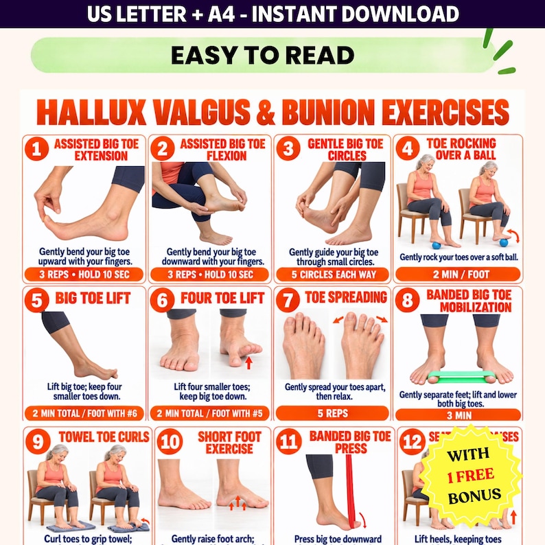 Soleus Loading Exercise Bunion Exercises Printable PDF, Hallux Valgus & Big Toe Mobility Chart ...