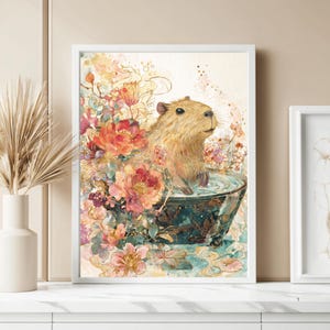 Capybara Bathroom Art | Funny Spa Animal Wall Print | Cute Bath Decor Poster | Toilet Humor Gift for Friends | Whimsical House Wall Art