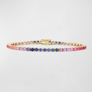 Multi Sapphire Bracelet, 14k Gold Sapphire Tennis Bracelet, September Birthstone, Bridal Jewelry Anniversary Gift, Rainbow Sapphire Bracelet