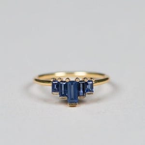 Blue sapphire baguette Stacking ring Dainty sapphire ring Gold Minimalist Ring, Simple Sapphire Thin Ring, Delicate Ring Gift