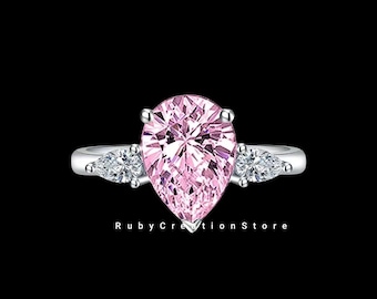 Pear Cut Moissanite Ring: 925 Sterling Silver Teardrop Engagement