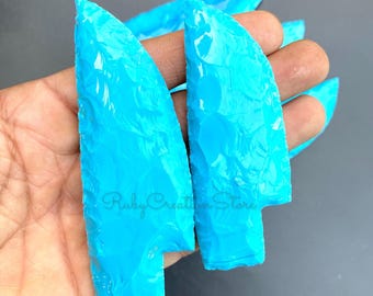 Hand Knapped Turquoise Glass Knife – Gemstone Blade, Crystal Healing 3–6.5 Inch