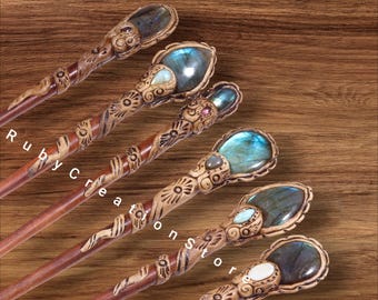 Labradorite Hair Sticks: Handmade Polymer Clay Boho Hair Pins