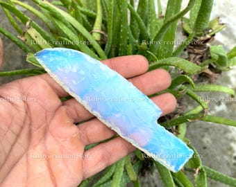 Opalite Hand Knapped Knife: Iridescent Crystal Altar Decor, 5.5"