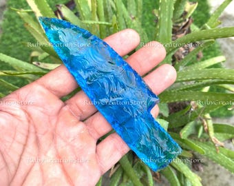 Blue Glass Hand Knapped Knife: Ocean Crystal Ritual Blade
