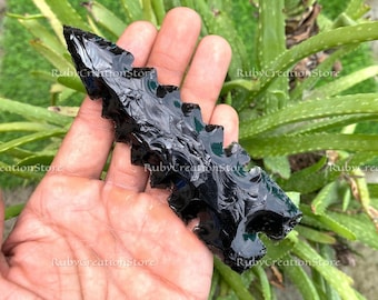Hand-Knapped Black Obsidian Arrowhead Knife: Ritual, Healing, Display