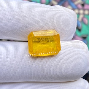 Emerald Cut Lab-Created Yellow Sapphire: 10 Carat Loose Gemstone