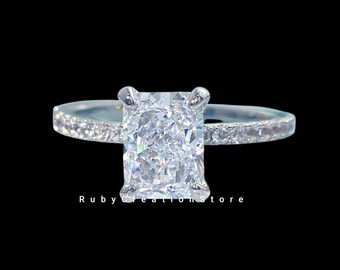 Radiant Cut Moissanite Engagement Ring: Dainty Sterling Silver Solitaire A