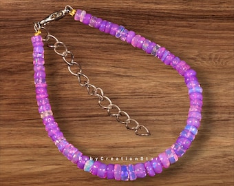 Ethiopian Opal Beaded Bracelet: Adjustable Boho Gemstone Jewelry