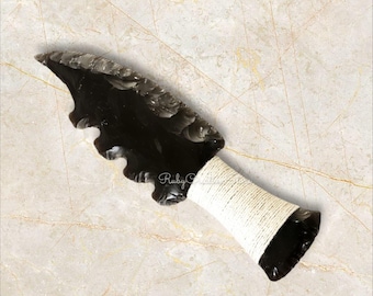 2 Pcs Hand Knapped Carving Black Obsidian Knife | Ritual Altar Decor