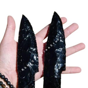 Hand Knapped Black Obsidian Knife: 5.5&quot; Primitive Stone Decor