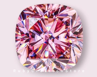 Pink Cushion Cut Moissanite Loose Stone: VVS1 Clarity Gemstone