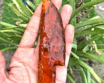 Hand Knapped Citrine Glass Knife: Decorative Crystal Display