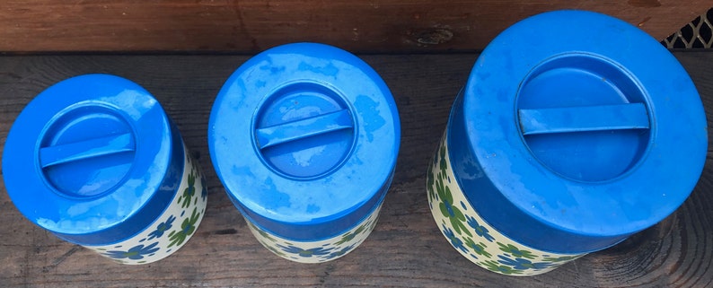 Vintage Counterpoint Tins - Retro Tins Storage Tins 3 Blue Flower Tins Counterpoint Tins Retro Flower Tins Vintage Canisters
