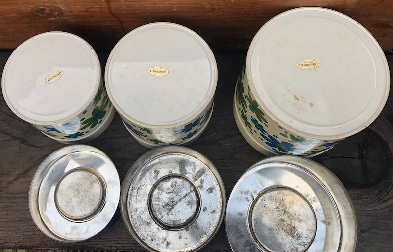 Vintage Counterpoint Tins - Retro Tins Storage Tins 3 Blue Flower Tins Counterpoint Tins Retro Flower Tins Vintage Canisters