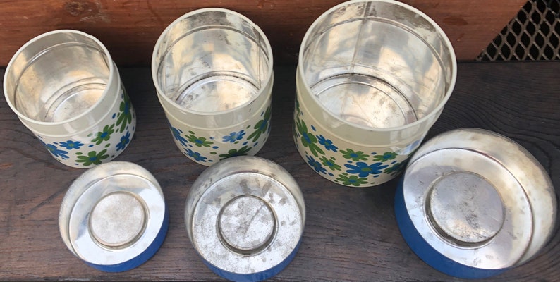 Vintage Counterpoint Tins - Retro Tins Storage Tins 3 Blue Flower Tins Counterpoint Tins Retro Flower Tins Vintage Canisters