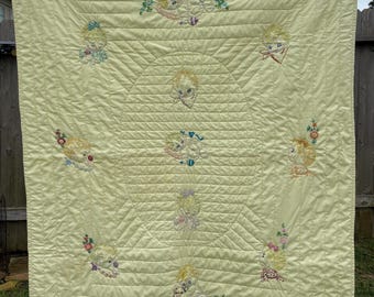 Baby Blanket - Handmade Baby Blanket - Hand Stitched Baby Blanket - Handmade Vintage Baby Blanket - Baby Room Decor - Vintage Baby Blanket