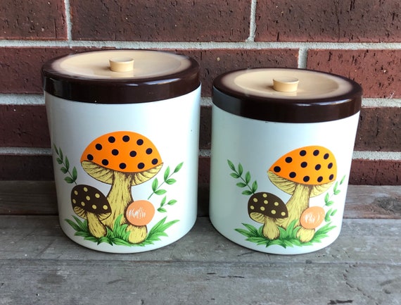 Vintage Mushroom Canister Set 2 Retro Kitchen Decor Etsy