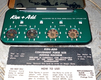 Ken-Add - Convenient Puse size adding machine - Ken-Add Machines Co. - St. Paul Minn - Vintage adding machine