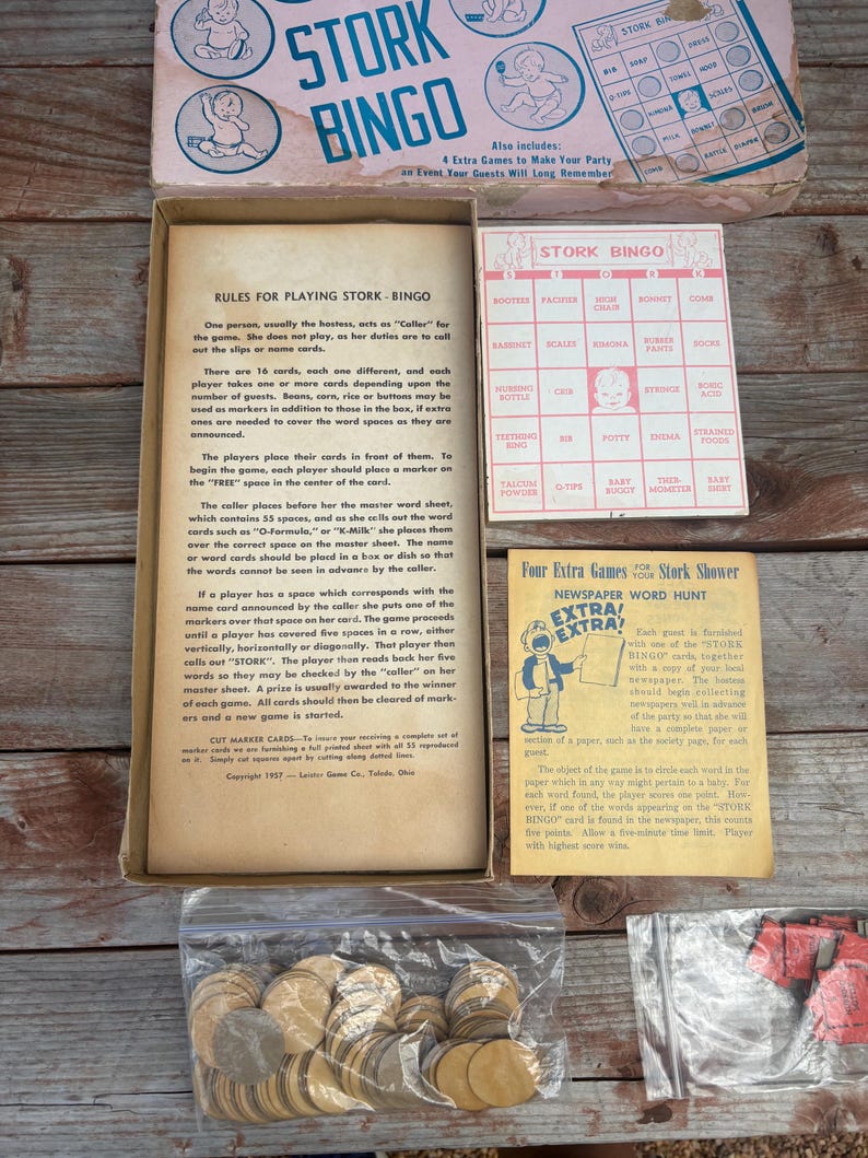 Stork Bingo - Vintage Stork Bingo Game - Leister Game Co. Stork Bingo ...