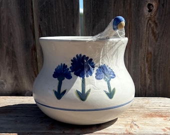 Louisville Stoneware Pottery Pot - Vintage Louisville Stoneware - Louisville Stoneware - Vintage Pottery w/ Bachelor Button Cornflower Decor