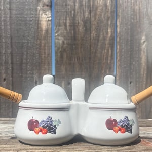 Jelly / Jam Server - Ceramic Double Server Set - Vintage Jelly Double Server Set - Serving and Dining - Ceramic Condiment Double Server Set