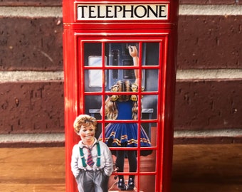 Churchill's Red English Telephone Booth Empty Vtg Collectors Tin Bank Nice! 