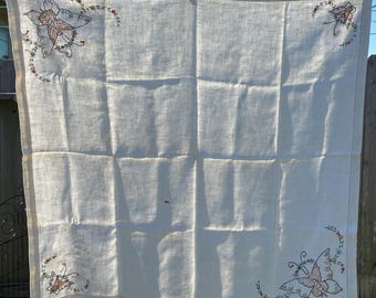 Table Linens - Vintage Tablecloth and Napkins (4) - Hand Stitched Tablecloth & Napkins - Square Tablecloth - Vintage Table Linens - Linens