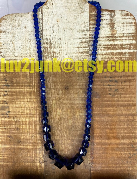 Necklace - Vintage Blue Glass Beaded Necklace - Vi