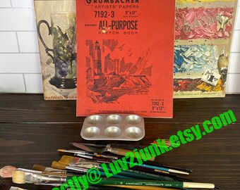Art Supplies - Grumbacher Artist Paper - Goldtone Artists Palette Brooch  - Arts & Crafts - Paint Brushes - Vintage Art Supplies - Brushes