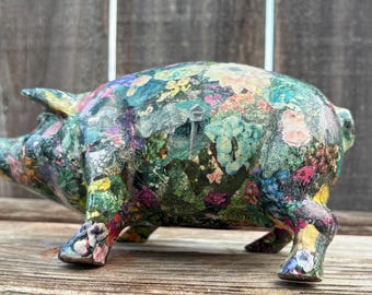Decoupage Piggy Bank - Patchwork Flower Pattern Piggy Bank - Piggy Bank - Floral Patchwork Piggy Bank - Floral Decoupage Piggy Bank - Bank