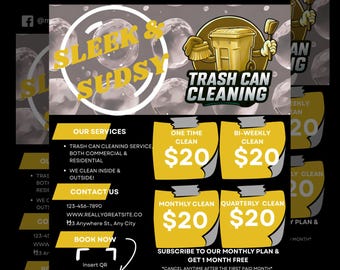 Trash can cleaning price sheet, trash can cleaning flyer, garbage can, flyer buisness, canva template, can cleaning