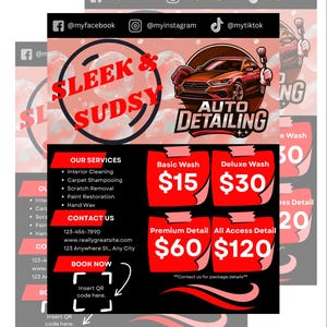Auto detailing price sheet, auto detailing flyer, auto detailing, auto detailing buisness, mobile detailing , car cleaning, editable