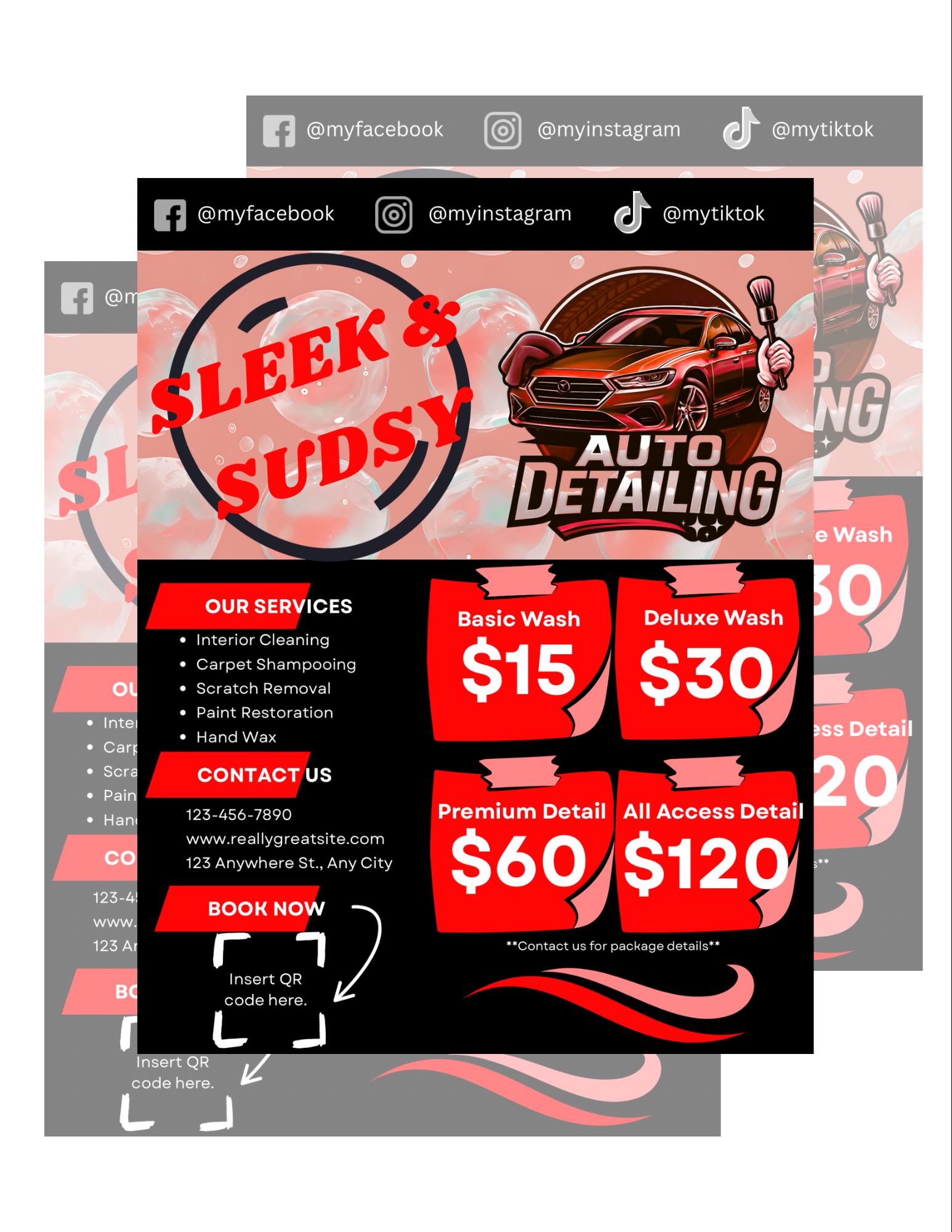 Auto detailing price sheet, auto detailing flyer, auto detailing, auto detailing buisness, mobile detailing , car cleaning, editable