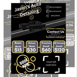 Auto detailing price sheet, auto detailing flyer, auto detailing, auto detailing buisness, mobile detailing , car cleaning, editable