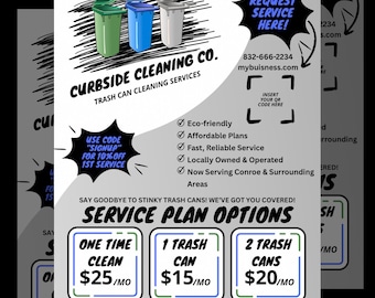 Trash can cleaning price sheet, trash can cleaning flyer, garbage can, flyer buisness, canva template, can cleaning