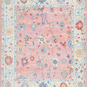 Modern Pink Oushak Turkish Hand Knotted Rug 4x6 5x8 6x9 8x10 9x12 10x14 ft Handmade Rugs for Living Room Office Elegant rug