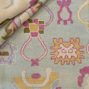 8x10 FT Pastel Oushak Rug – Handmade Wool Carpet, Light Blue & Olive Green Turkish Style Area Rug&quot; Hand-Knotted