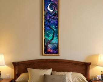 Sun and Moon Tapestry | Vertical Tree of Life Banner | Starry Night Floral Wall Hanging | Celestial Aesthetic Tapestry for Boho Home Decor