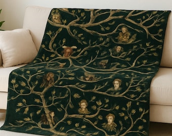 Black Family Tree Fleece Blanket | Soft Cozy Flannel Throw | Warm Printed Polyester Knit Blanket for Sofa | Bed | Gifts & Home Decor
