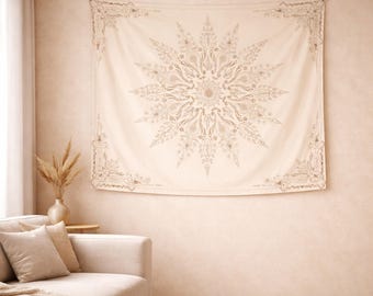 Wandtapijt met bloemenmotief | Boho slaapkamerdecoratie | Grote mandala-muurkunst voor woonkamer | Esthetisch bloementapijt voor thuis