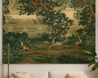 Tapestry Woven Wall Hanging Verdure Castle Garden Scene Cotton Fabric Vintage Style Wall Art French Country European Decor Tapestry Panel