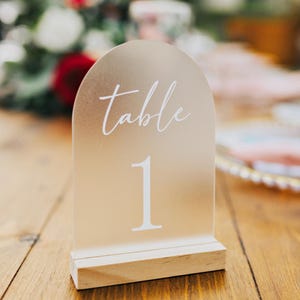 Frosted Acrylic Arch Table Numbers: White Monotone Wedding Reception Decor