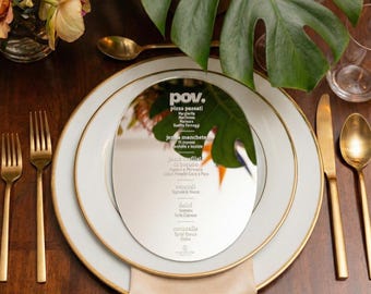 OvalWedding Dinner Lunch Menu Sign, Mirror Menu Card Personalized Menu Card for Dinner