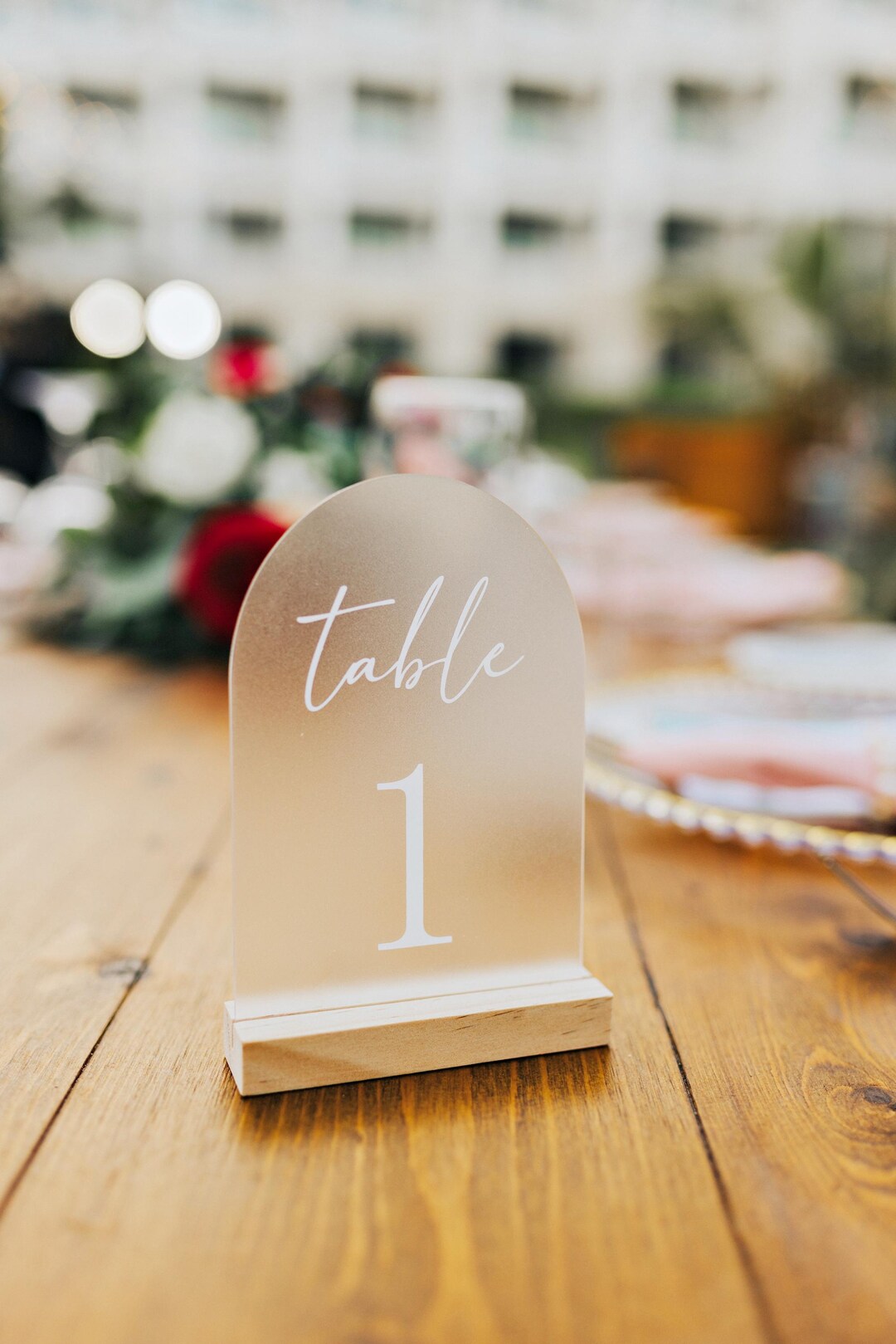 Frosted Acrylic Arch Table Numbers: White Monotone Wedding Reception ...