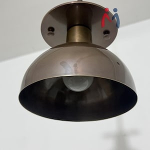 Vintage Brass Dome Ceiling - Mid-Century Modern Flush Mount Light - Industrial Metal Pendant For Kitchen, Hallway, Or Entryway Mount Fixture
