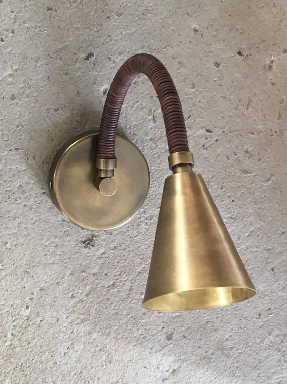 Mid-Century Brass Wall Sconce| Vintage Style Cone Sconce | Flexible Arm gooseneck reading light Fixture