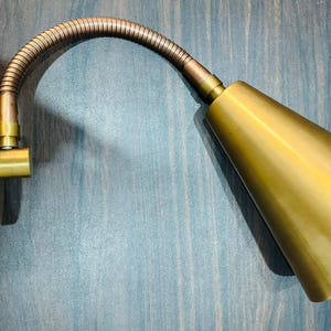 Mid-Century Brass Wall Sconce| Vintage Style Cone Sconce | Flexible Arm gooseneck reading light Fixture image 10