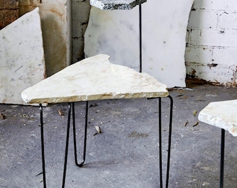 Luxury Natural Beige Marble Side Table - Handcrafted, Minimalist, and Timeless Elegance